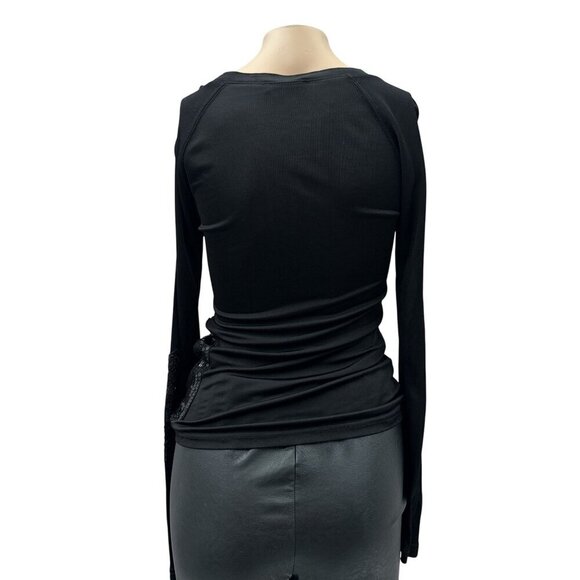 Guess by Marciano Y2K Scoop Neck Sequin Long-Sleeve Fitted Top Black Women 1 - Picture 3 of 11